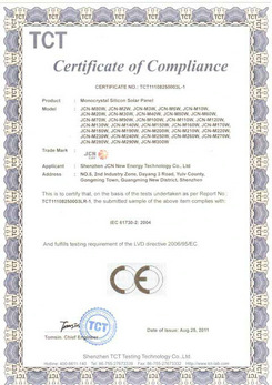 Certificado de panel solar fotovoltaico
